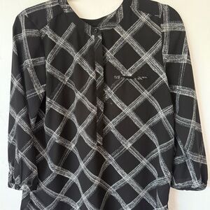 NYDJ Pintuck Blouse Monochrome Plaid Top